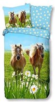 dekbedovertrek Horses 140 x 220 cm katoen blauw