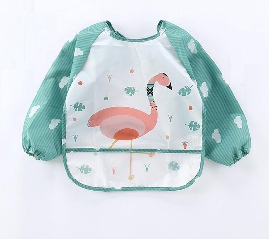Duo pack - Vogel & Flamingo| Slabbetje lange mouwen met brede opvangbak (1-3 jaar) - mag in vaatwasser/ wasmachine - Merkloos