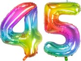 De Ballonnenkoning - Folieballon Cijfer 45 Yummy Gummy Rainbow - 86 cm