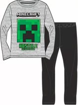 Minecraft pyjama - grijs - zwart - Maat 152 / 12 jaar