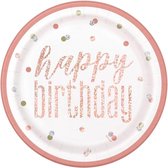 Unique Borden Happy Birthday Meisjes 22 Cm Wit/zalmroze 8 Stuks