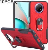 10 PCS Shield Armor PC + TPU-beschermhoes met 360 graden rotatieringhouder voor Xiaomi Redmi Note 9 5G (rood)