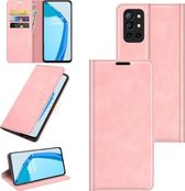 Voor OnePlus 9R Retro-skin Zakelijke magnetische zuignap lederen hoes met houder en kaartsleuven en portemonnee (roze)