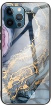 Abstracte marmeren patroon glazen beschermhoes voor iPhone 13 Pro Max (abstract goud)