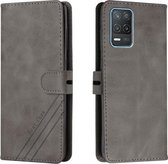 Voor Realme 8 5G Stiksels Stijl 2-Kleur Koe Textuur Horizontale Flip PU Lederen Case met Houder & Kaartsleuf & Lanyard (Grijs)