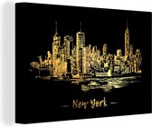Canvas Schilderij New York - Skyline - Goud - 30x20 cm - Wanddecoratie