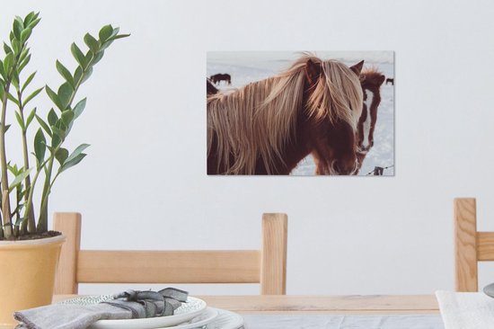 Tableau sur toile Paarden - Neige - Marron - 30x20 cm - Décoration murale
