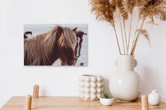 Tableau sur toile Paarden - Neige - Marron - 30x20 cm - Décoration murale