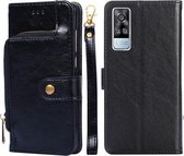 Voor vivo Y51 2020 4G Rits Tas PU + TPU Horizontale Flip Lederen Case met Houder & Kaartsleuf & Portemonnee & Lanyard (Zwart)