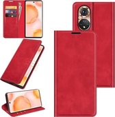 For Honor 50 Retro-skin Business Magnetische Suction Leather Case met Houder & Kaartsleuven & Portemonnee (Rood)