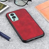 Voor OnePlus Nord 2 5G Tweekleurige koeienhuid textuur PU schokbestendige beschermhoes (rood)