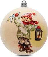 Fairy Glass - Jongentje met kerstlamp - Handbeschilderde Kerstbal - Mond geblazen glas - 10cm