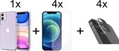 iPhone 13 Mini hoesje siliconen case transparant cover - 4x iPhone 13 Mini Screen Protector + 4x Camera Lens Screenprotector
