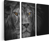 Artaza Canvas Schilderij Drieluik Leeuw - Leeuwenkop - Zwart Wit - 120x80 - Foto Op Canvas - Canvas Print