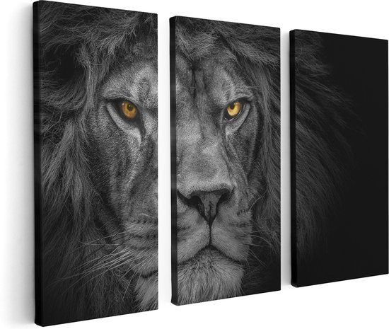 Artaza - Triptyque de peinture sur toile - Lion - Tête de lion - Zwart Wit - 120x80 - Photo sur toile - Impression sur toile