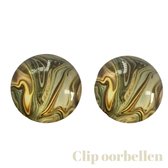 Clip Oorbellen-Bruin groen- 2 cm-Rond-Geen gaatjes-Charme Bijoux