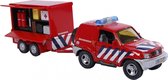 brandweer met aanhangwagen diecast pull-back 25 cm rood
