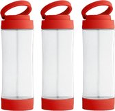 3x Stuks glazen waterfles/drinkfles met rode kunststof schroefdop en smartphone houder 390 ml - Sportfles - Bidon
