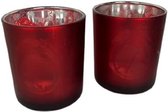 Kerst hert theelichthouder - Rood - Glas - Ø 7 x h 8 cm - Set van 2 - Waxinelichthouder – Waxinelicht – Gezellig – Sfeer – Kerst – Feestdagen – Licht – Wintertijd – Herfst – Thuis
