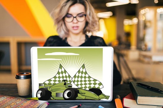 Autocollant pour ordinateur portable - 15,6 pouces - Une voiture de course de Formule 1 verte dans une illustration - 36x27,5cm - Autocollants pour ordinateur portable - Skin pour ordinateur portable - Housse