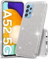 Samsung Galaxy A52 (4G & 5G) / A52s Hoesje Glitters Siliconen TPU Case Zilver - BlingBling Cover