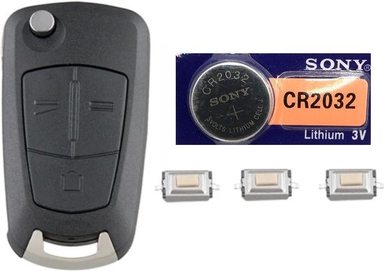 Autosleutel 3 knoppen + batterij CR2032 en microschakelaars geschikt voor Opel sleutel / Astra / Corsa / Zafira / klapsleutel