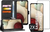 Hoesje geschikt voor Samsung A12 - 2x Screen Protector - Zwart Book Case