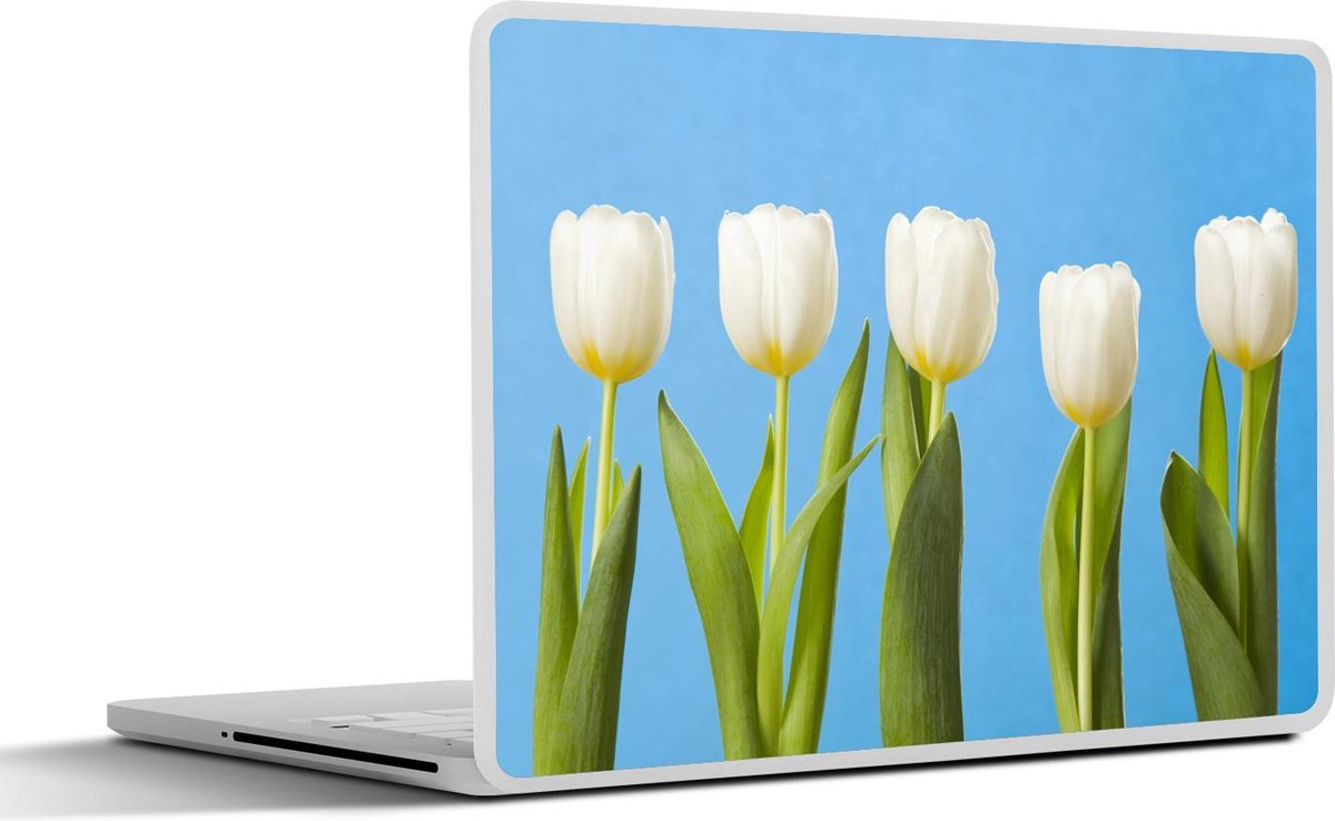 Afbeelding van product SleevesAndCases  Laptop sticker - 15.6 inch - Witte tulpen op een rij