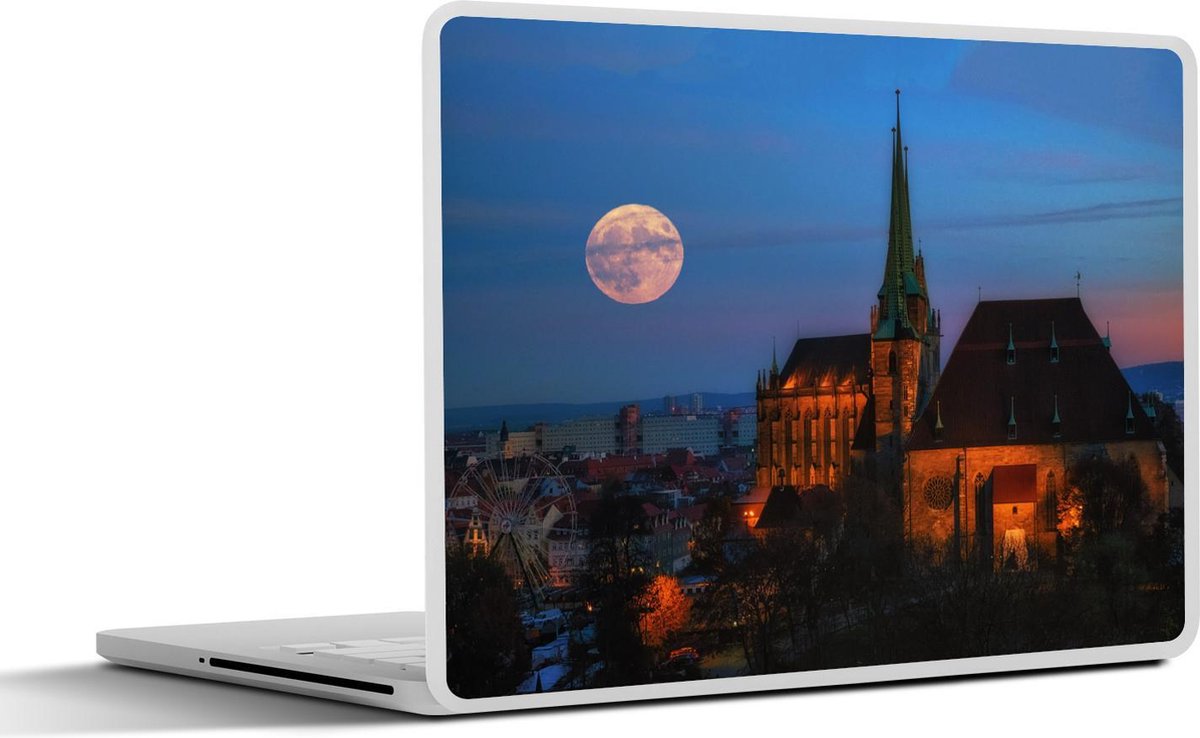 Afbeelding van product SleevesAndCases  Laptop sticker - 12.3 inch - Volle maan boven de Duitse stad Erfurt