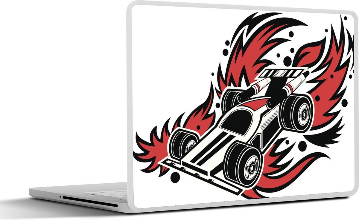 Laptop sticker - 12.3 inch - Een illustratie van een racewagen uit de Formule 1 gaat in vlammen op - 30x22cm - Laptopstickers - Laptop skin - Cover