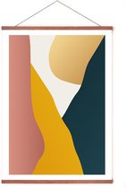Poster In Posterhanger - Abstracte Bergvallei - Kader Hout - Grafische Kunst - 70x50 cm - Ophangsysteem