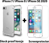 iPhone 7 / 8 / SE hoesje shock proof transparant Siliconen Backcover + Screenprotector - Apple iPhone 8 hoesje - iPhone se 2020 hoesje - Siliconen iPhone hoesje - Siliconen iPhone 7 hoesje - 
