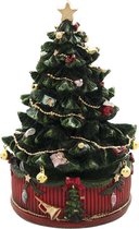 Clayre & Eef Muziekdoos Kerstboom Ø 12*18 cm Groen, Bruin Kunststof Kerstdecoratie Beeld Decoratief Figuur Decoratieve Accessoires