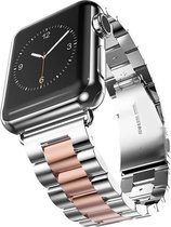 Apple Watch 42/44MM Metalen Horloge Bandje  - Metaal - Vlinder Sluiting - Polsband - Apple Watch 1 / 2 / 3 / 4 / 5 / 6 / SE - Zilver / Rose Goud