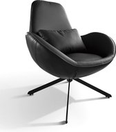OHNO Furniture Sorrento Lounge Stoel - Armleunstoel, Imitatieleer, RVS, Zwart