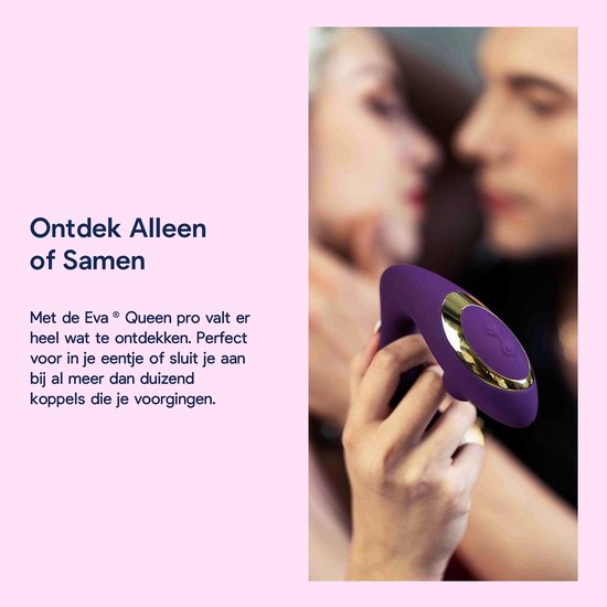 Paarse vibrator in handen van een stel, met de tekst 'Ontdek Alleen of Samen'.