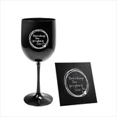 Onbreekbaar wijnglas - met tekst en onderzetters - zwart - There's always Time for a glass of Wine