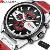 Horloges voor Mannen Heren Horloge Curren Herenhorloge Watch - Jongens Horloges - Rood Zilver - Litts®