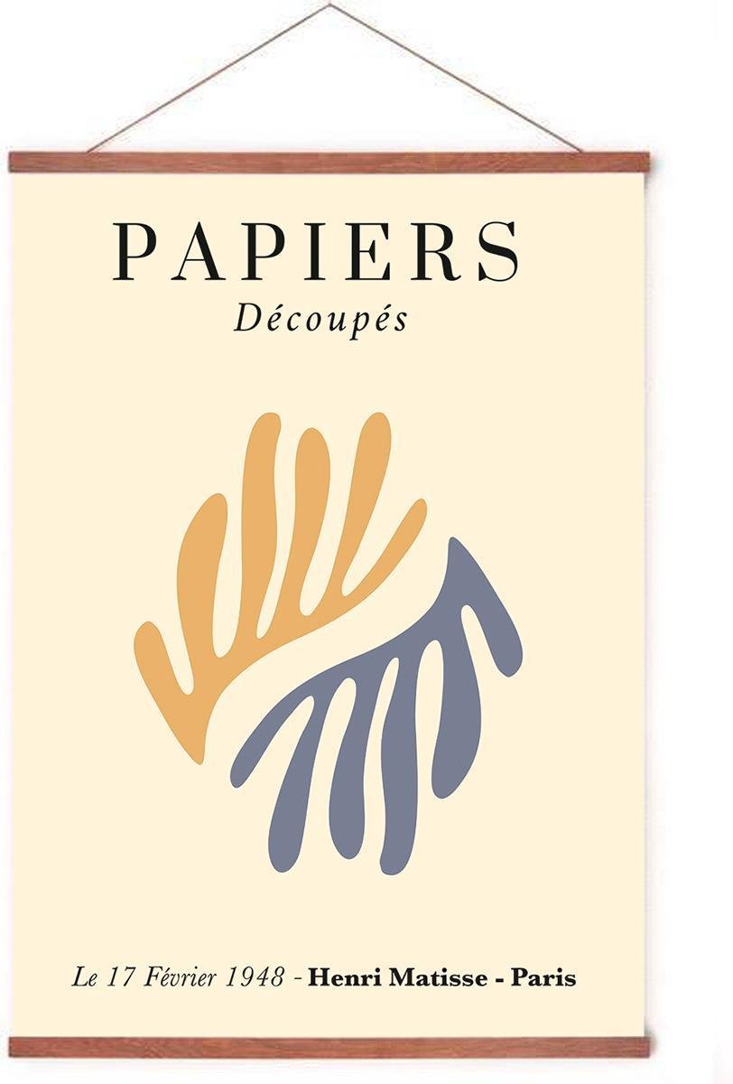 Esque Poster In Posterhanger - Papiers Decoupes - Henri Matisse - Kader Hout - Kunst Print - Abstract - 70x50 cm - Ophangsysteem Geel