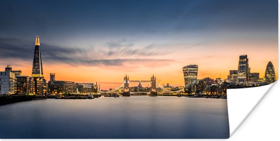 Skyline Londen zonsondergang Poster 150x75 cm - Foto print op Poster (wanddecoratie woonkamer / slaapkamer)