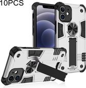 10 stuks schokbestendige TPU + pc-beschermhoes met onzichtbare houder voor iPhone 12 (zilver)