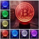 Comfort&zo Tafellamp - Comfort&zo 3d Lamp Bitcoin – Crypto – Usb – 7 Kleuren – Led Lamp – Touchbediening – Sfeerlamp – Nachtlampje - Ø 12.7 Cm - Zwart