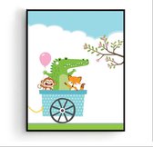 Poster Krokodil vos aapje in de Trein - Kinderkamer - Dierenposter - Babykamer / Kinderposter - Babyshower Cadeau - Muurdecoratie - 40x30cm - Postercity