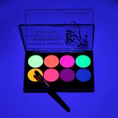 DW4Trading Glow in The Dark Face & Body Paint Set - Waterbasis - 8 Kleuren - 1 Kwast