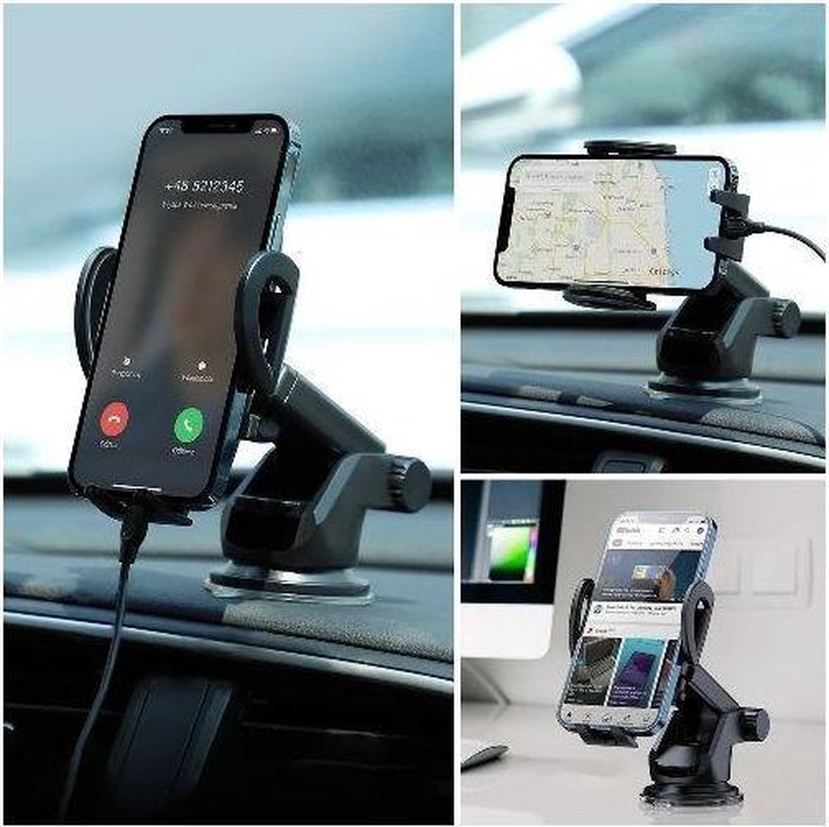 BDCOOL Support Telephone Voiture Ventouse Support Telephone Voiture Ventilation Universel Support Voiture 3 en 1 Rotation 360° Tableau de Bord Voiture Pare-brise pour Iphone Samsung Huawei Smartphones 