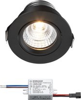 LED inbouwspot Granada zwart - inbouwspots - downlights - plafondspots - 4 watt - rond - kantelbaar - dimbaar - 230V - IP54 - warmwit