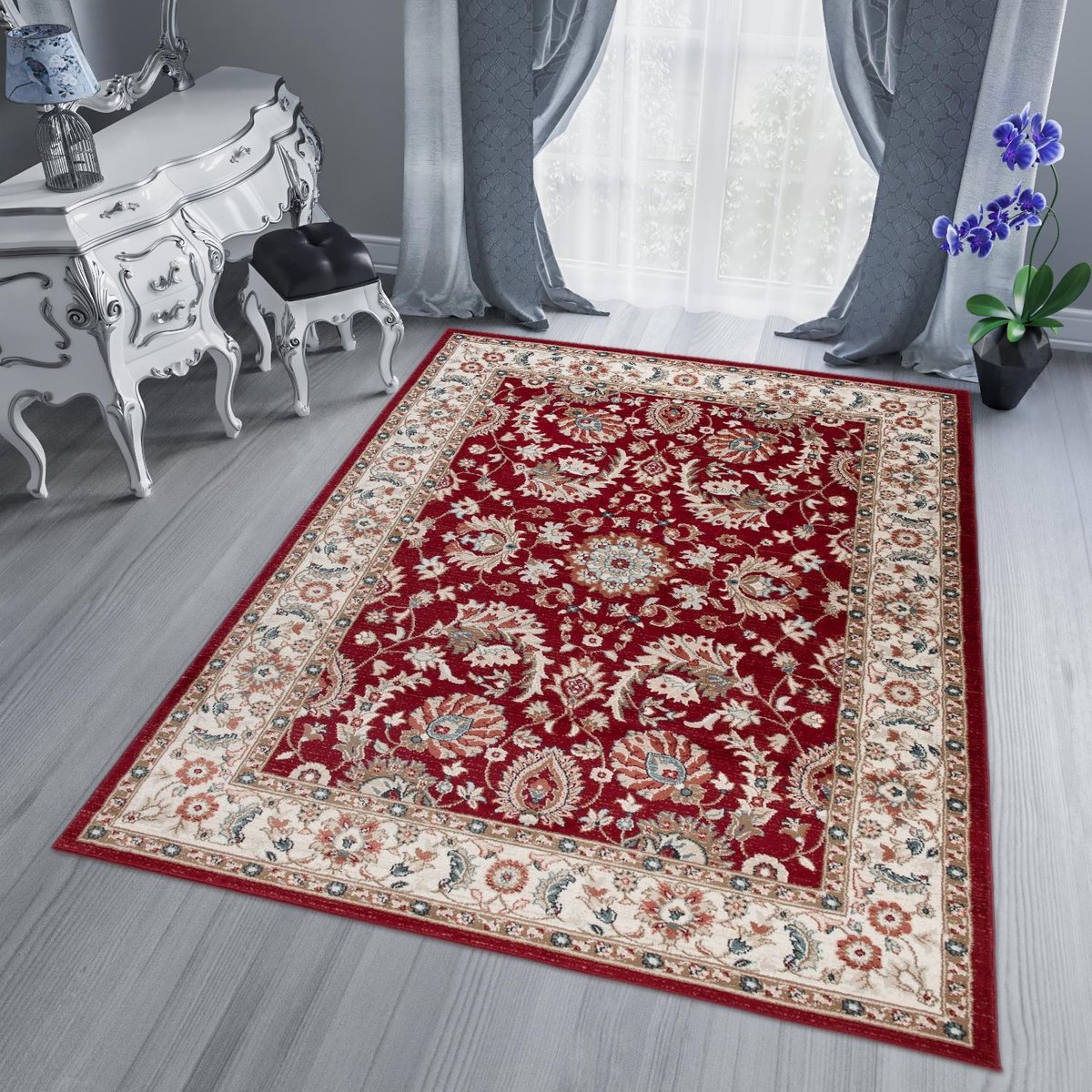Tapiso Dubai Vloerkleed Tapijt Carpet Oriental Bloemen Oosters Maat- 160x220 Beige Rood2