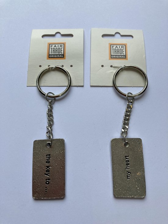 Fair Trade Original 2x Sleutelhanger 'The Key to my new Home' en 'The Key to my Heart'