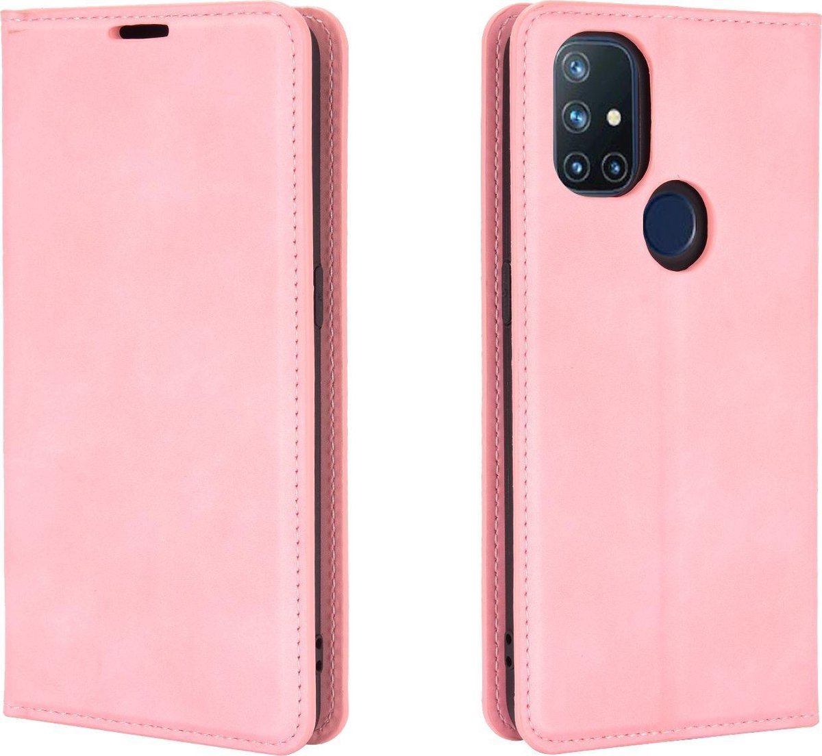 Mobigear Telefoonhoesje geschikt voor OnePlus Nord N10 5G Hoesje | Mobigear Retro Slim Bookcase Portemonnee | Pasjeshouder voor 3 Pasjes | Telefoonhoesje voor Pinpas / OV Kaart / Rijbewijs - Roze
