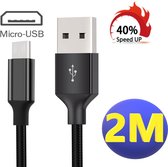 Micro USB Kabel - Nylon - 2M - Oplaadkabel - Snoer Micro USB - Geschikt voor PS4 - Samsung - Huawei - OPPO - Xiaomi - LG - Sony - HTC - Motorola
